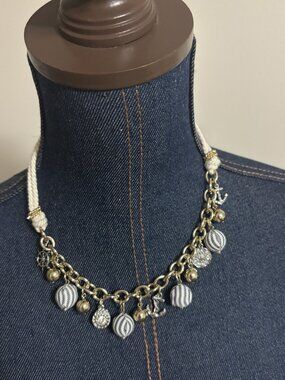 The Limited Necklace Bracelet Blue Ivory Nautical‎ Anchor Rope Charm 18”